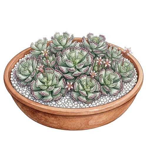 Adromischus cristatus com folhas onduladas e caule coberto de raízes aéreas