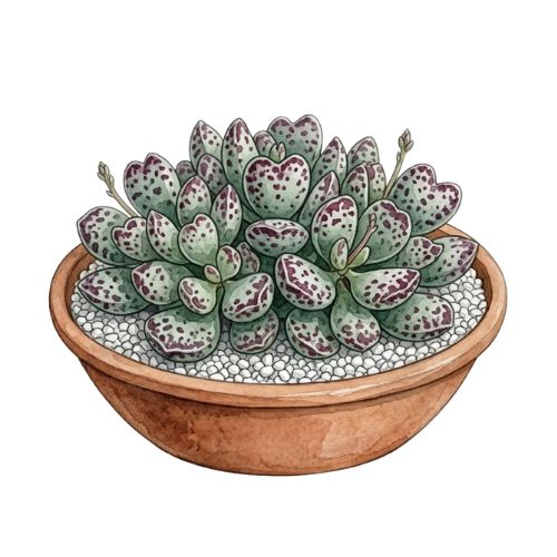 Adromischus maculatus com folhas achatadas arredondadas cobertas de manchas escuras