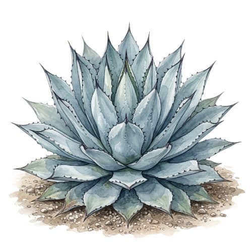 Agave americana com roseta grande de folhas azul-acinzentadas rígidas e espinhos nas bordas