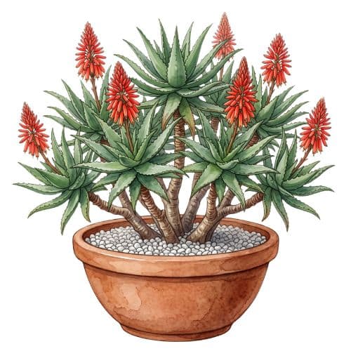 Aloe arborescens formando touceira alta com rosetas ramificadas