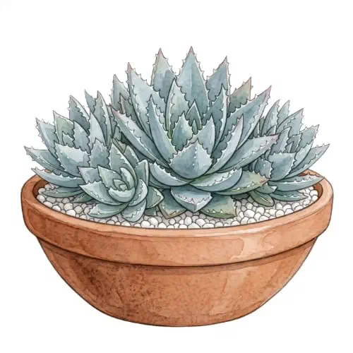 Aloe brevifolia com rosetas compactas de folhas curtas azul-esverdeadas e dentes brancos