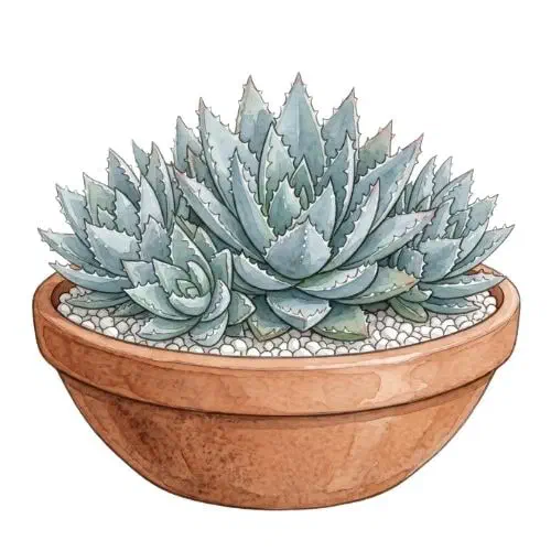 Aloe brevifolia com rosetas compactas de folhas curtas azul-esverdeadas e dentes brancos