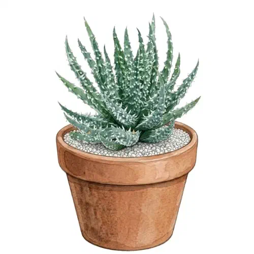 Aloe humilis com roseta azulada compacta coberta de pequenos dentes brancos