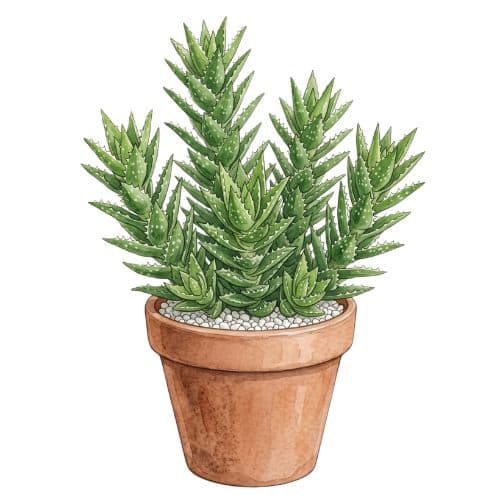 Aloe juvenna com folhas triangulares empilhadas cobertas de pintas e dentes brancos