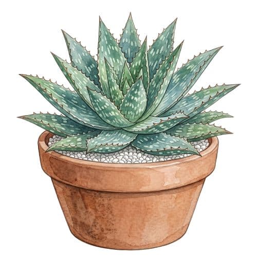Aloe maculata com roseta de folhas verdes manchadas de branco e dentes nas bordas