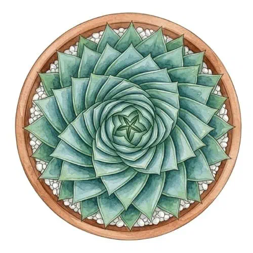 Aloe polyphylla com roseta organizada em espiral perfeita de folhas verdes pontiagudas