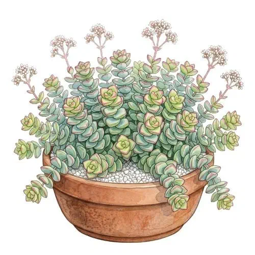 Crassula rupestris com folhas triangulares empilhadas ao longo de hastes finas
