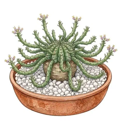 Euphorbia caput-medusae com dezenas de braços cilíndricos saindo de um caule central