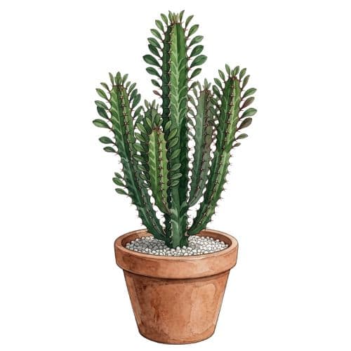 Euphorbia trigona, planta colunar de três quinas com folhas pequenas