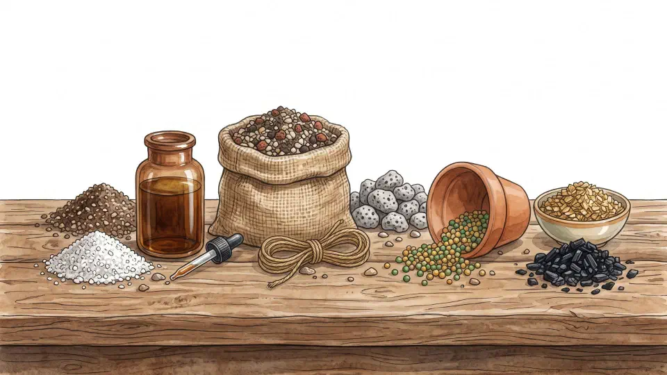 Regador e fertilizante ao lado de vasos de suculentas