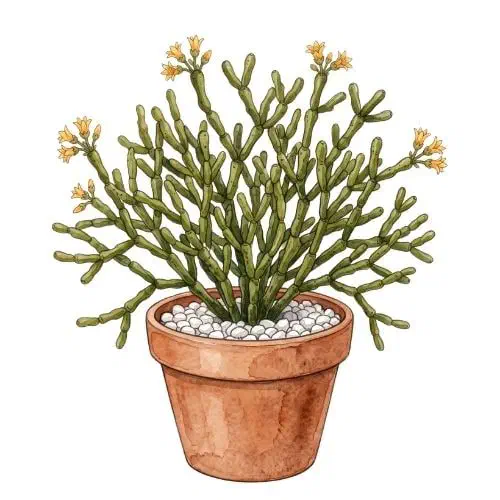 Hatiora salicornioides com segmentos curtos em forma de garrafinha em ramos pendentes