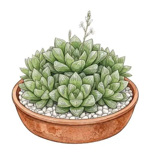 Haworthia retusa com folhas triangulares e janelas translúcidas voltadas para cima