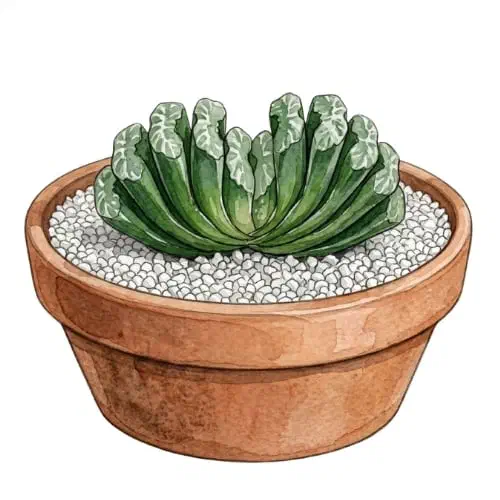 Haworthia truncata com folhas dispostas em leque e topos planos translúcidos