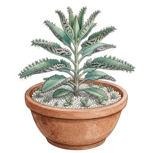 Kalanchoe daigremontiana com plântulas nas bordas das folhas