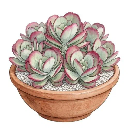 Kalanchoe luciae, roseta de folhas largas e achatadas com bordas avermelhadas