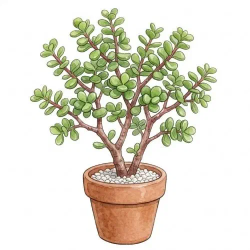 Portulacaria afra, suculenta arbustiva de caules avermelhados e folhas pequenas