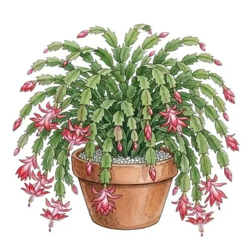 Schlumbergera truncata, flor-de-maio com segmentos achatados e flores