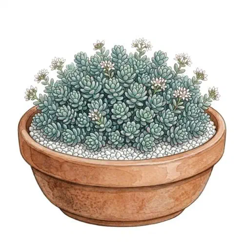 Sedum dasyphyllum formando tapete baixo de folhinhas azul-acinzentadas arredondadas